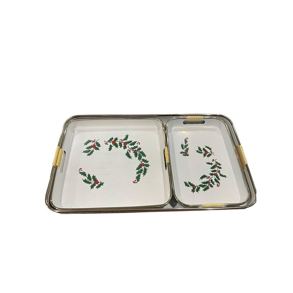 Vintage Holly Berries Serving Trays Set of 3 Nesting Holiday Trays Japanese - Picture 5 of 16